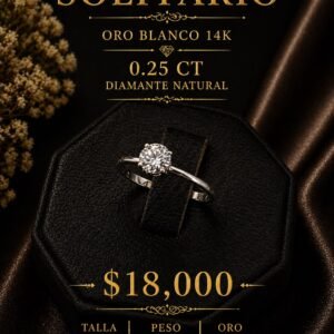 ANILLO SOLITARIO ORO BLANCO 14K 0.25 CT DIAMANTE NATURAL