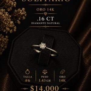 ANILLO SOLITARIO ORO 14K .16 СТ DIAMANTE NATURAL