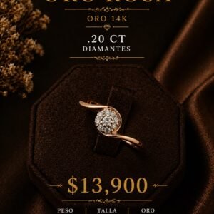 ANILLO ORO ROSA 14K .20 CT DIAMANTES