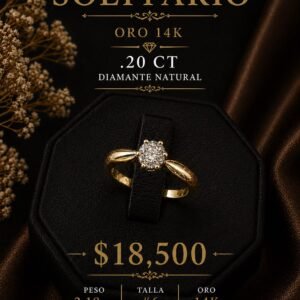 ANILLO SOLITARIO ORO 14K .20 CT DIAMANTE NATURAL