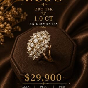 ANILLO DE LUJO ORO 14K 1.0 CT EN DIAMANTES