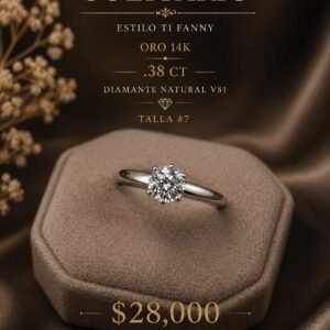 ANILLO SOLITARIO ESTILO TI FANNY ORO 14K .38 CT DIAMANTE NATURAL VS1