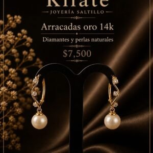 Arracadas oro 14k Diamantes y perlas naturales