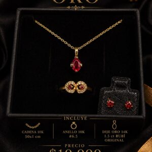 CONJUNTO DIJE ORO 14K 1.5 ct RUBÍ ORIGINAL