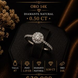 ANILLO SOLITARIO ORO 14K DIAMANTE NATURAL 0.50 CT.
